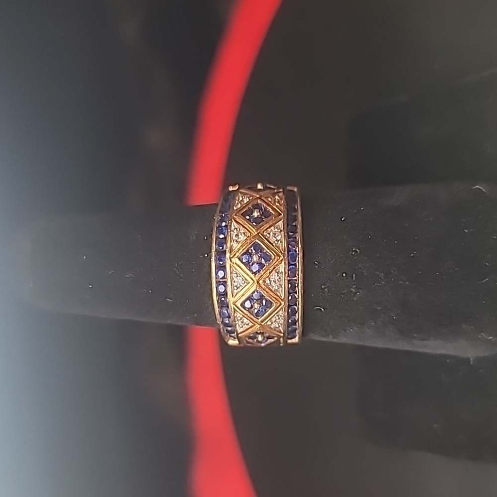 0224. Designed by SUN Jewelry 🌞 Lab Sapphires and Crystals 💍 w/14k Gold Finish - Picture 4 of 8